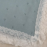 Blue Cotton Baby Shawl with Soft White Lace Trim
