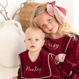 Boys’ Burgundy Cord Romper with Beige Piping