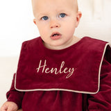 Boys’ Burgundy Cord Romper with Beige Piping