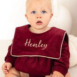Boys’ Burgundy Cord Romper with Beige Piping