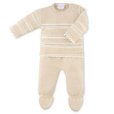 Dandelion Boys Knitted Stripe Pattern 2 Piece Legging Set - Beige