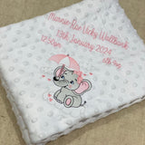 Perfect Little Thing Personalised Unisex Elephant Blanket, Full birth details - White