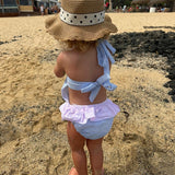 PERFECT LITTLE THING Girls Blue And Pink Frill Swimsuit