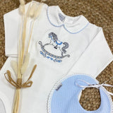 Babidu Rocking Horse Long Sleeve Vest With Blue Collar And Bib