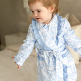 PRE ORDER Luxury Blue Safari Toile Baby Girls Dressing Gown with Frill Trim – Soft Cotton Summer Robe