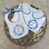 Boy's Blue Crest Handmade Sleepsuit And Bib