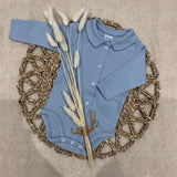 Babidu Boys Blue Button up Cotton Long Sleeve Bodysuit