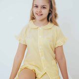 Perfect Little Thing Girls Personalised Lemon Stripe Seesucker Pyjamas