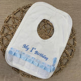 Baby Boy's 1st Birthday Bib - White & Blue