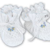 Sarah Louise White & Blue Smocked Baby Booties