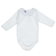 Babidu Boys White Cotton long Sleeved Blue Edge Bodysuit