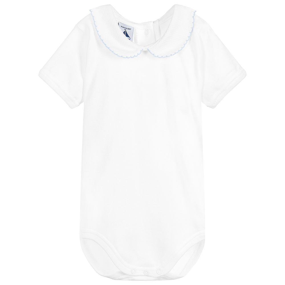 Babidu Boys White Cotton Short Sleeved Blue Edge Bodysuit