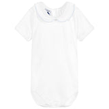 Babidu Boys White Cotton Short Sleeved Blue Edge Bodysuit