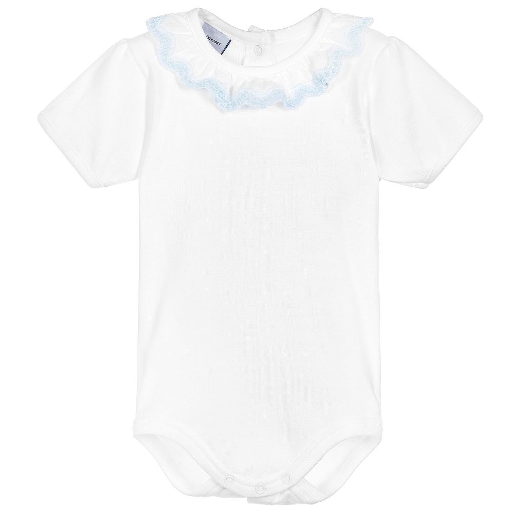 Babidu Girls Blue Ruffle Collar Short Sleeve Bodysuit