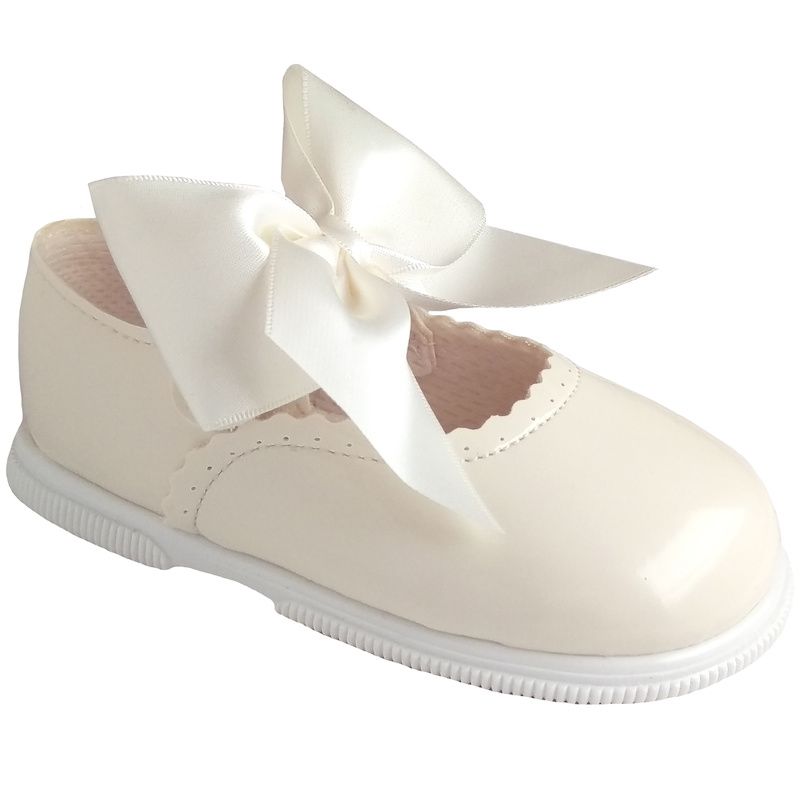 Baypods Girls Ivory Big Bow Hard Sole Shoes