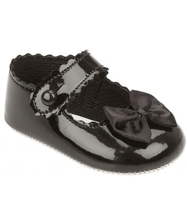 Baypods Patent Pram Shoes With Bow - Black