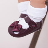 Baypods Patent Pram Shoes With Bow - Burgundy