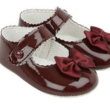 Baypods Patent Pram Shoes With Bow - Burgundy