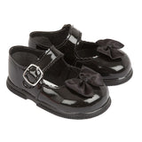 Baypods Girls Black Patent Shoes With Bow Hard Bottom