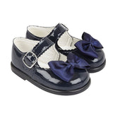 Baypods Girls Navy Blue Patent Shoes With Bow Hard Bottom