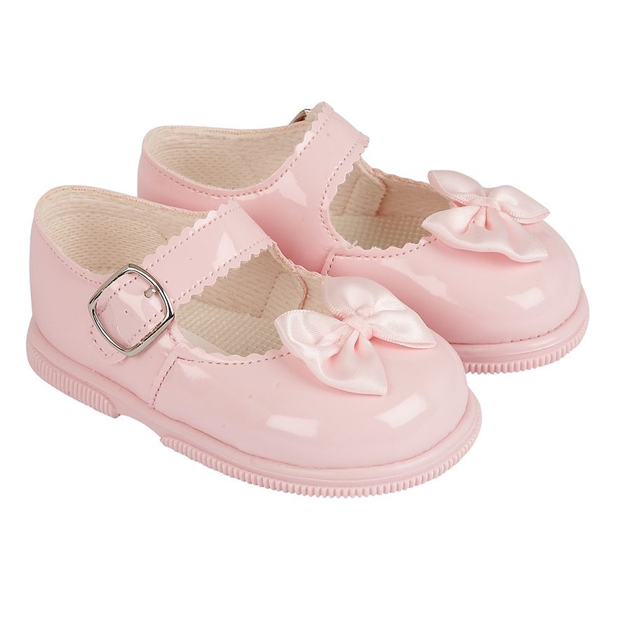 Baypods Girls Pink Patent Shoes With Bow Hard Bottom