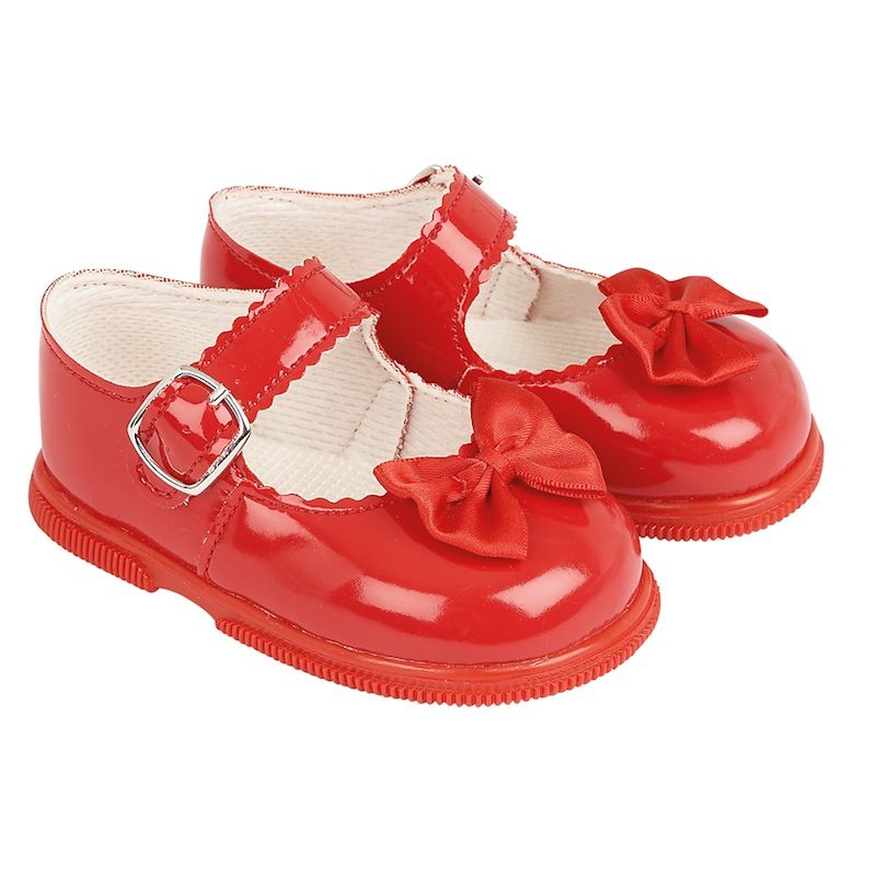 Baypods Girls Red Patent Shoes With Bow Hard Bottom