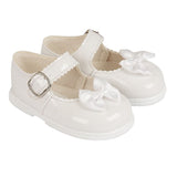 Baypods Girls White Patent Shoes With Bow Hard Bottom