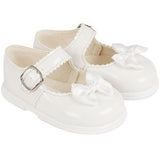 Baypods Girls White Patent Shoes With Bow Hard Bottom