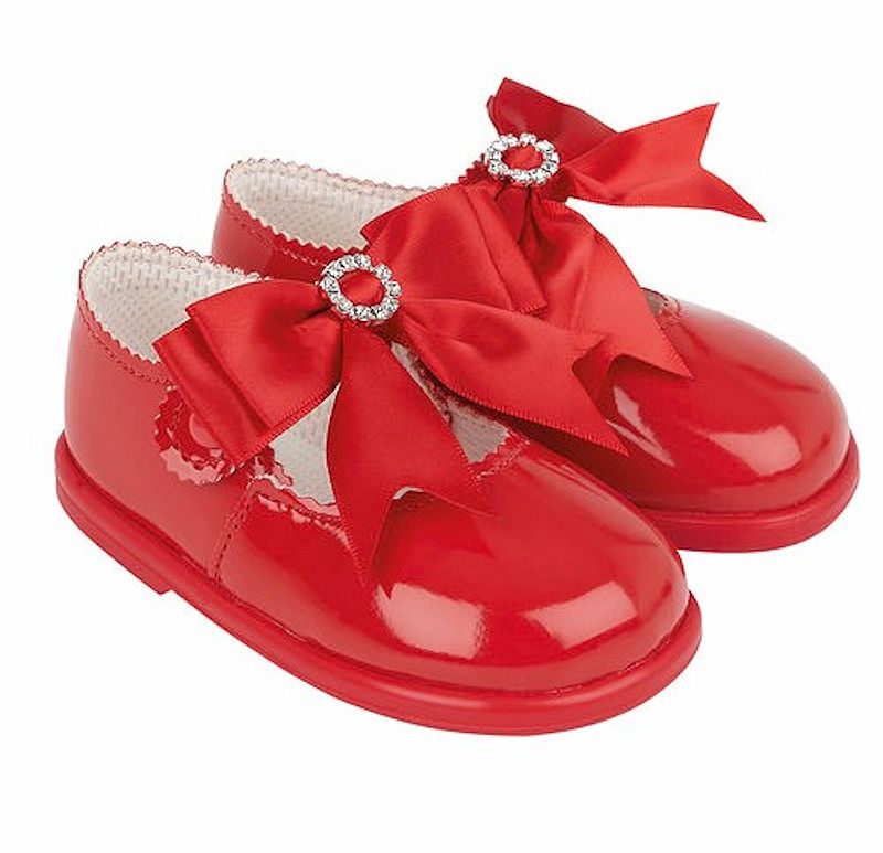 Baypods Girls Red Big Bow Diamante Hard Shoes