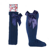 Soft Touch Girls Cotton Bow Knee Socks - Navy Blue