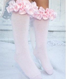 Caramelo Kids Girls Ruffle Trim Knee Socks - Pink