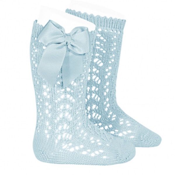 Condor Socks Girls Condor Perle Openwork Knee Sock With Bow - Aqua