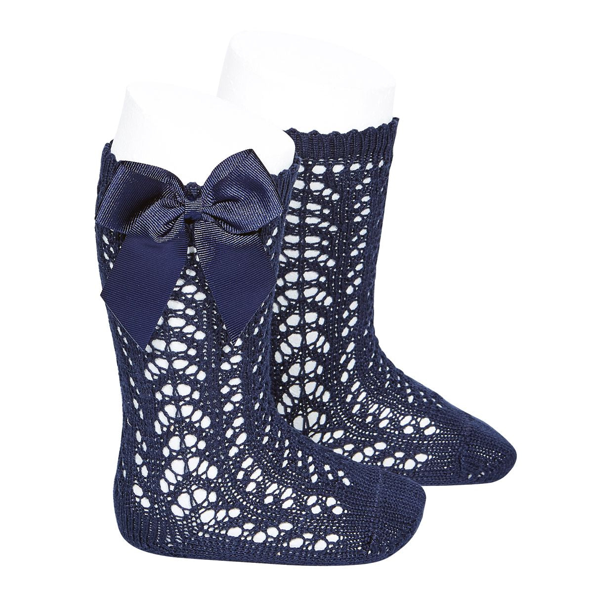 Condor Socks Girls Condor Perle Openwork Knee Sock With Bow - Navy
