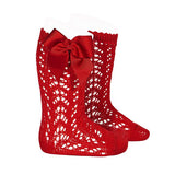 Condor Socks Girls Condor Perle Openwork Knee Sock With Bow - Red