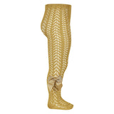 Condor Tights Girls Condor Perle Openwork Tights With Bow - Mustard