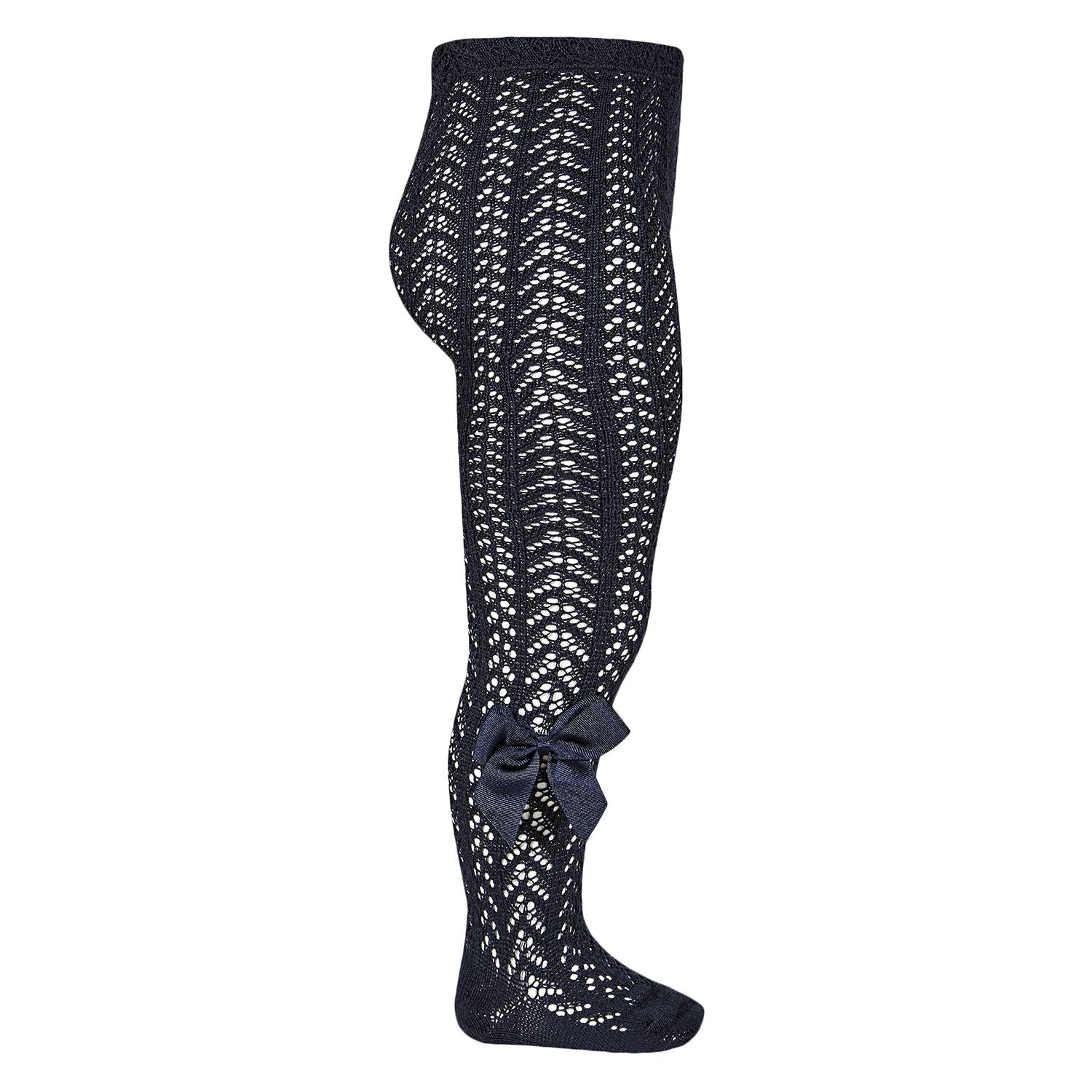 Condor Tights Girls Condor Perle Openwork Tights With Bow - Navy