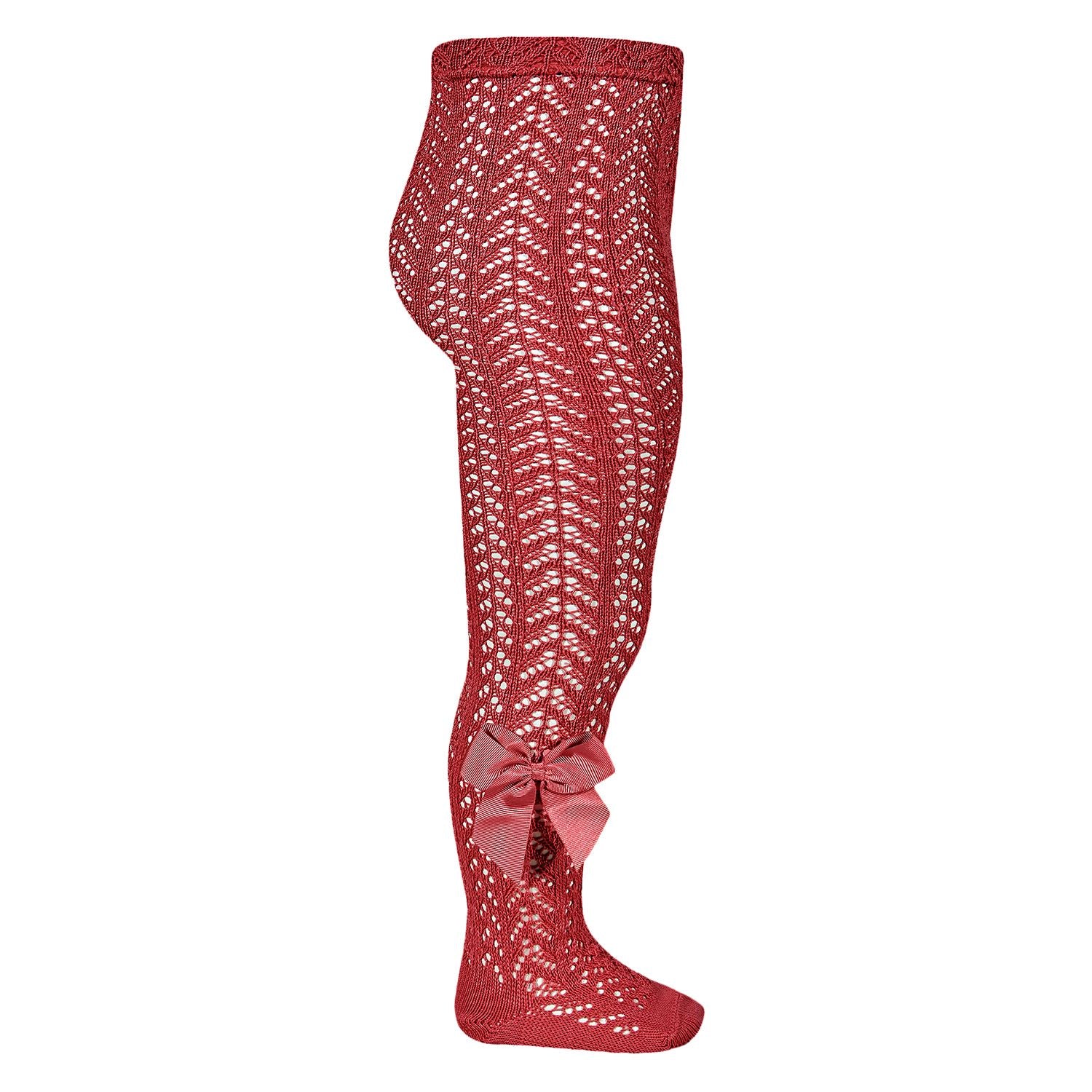 Condor Tights Girls Condor Perle Openwork Tights With Bow - Red