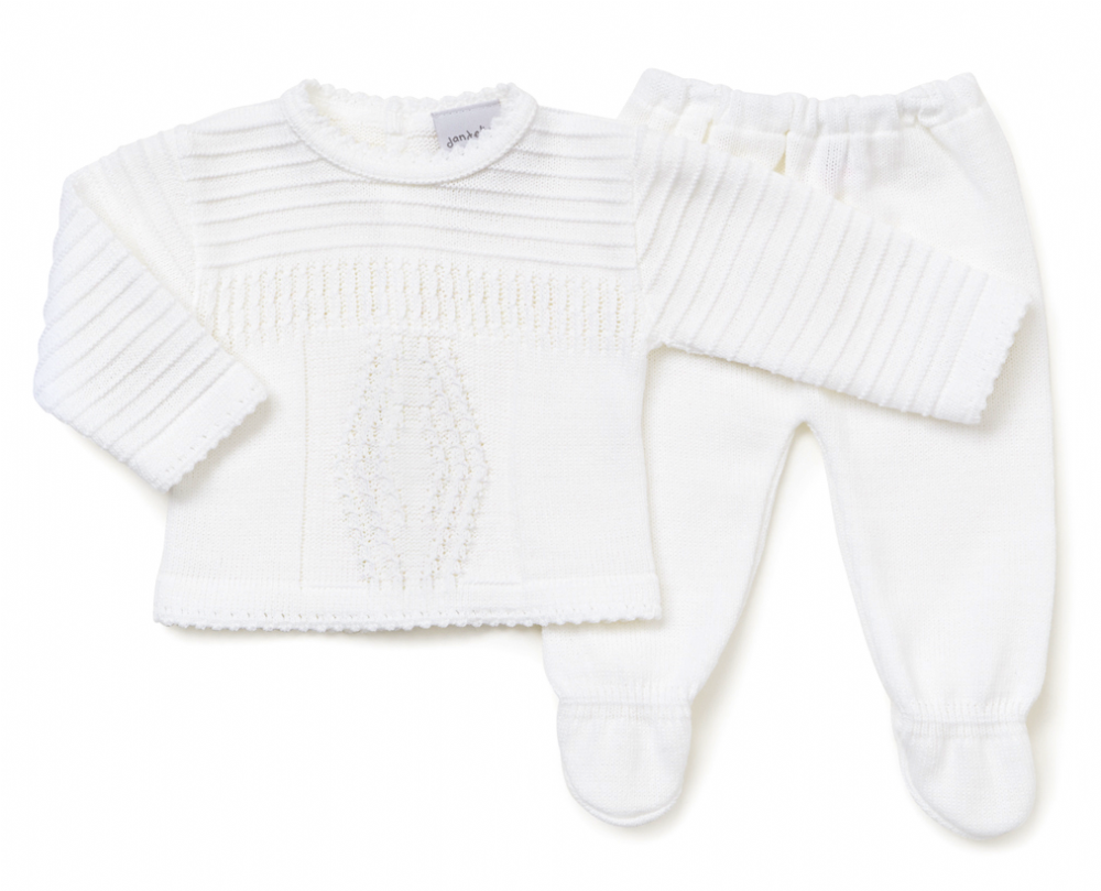 Dandelion Boys Knitted Diamond 2 Piece Legging Set - White