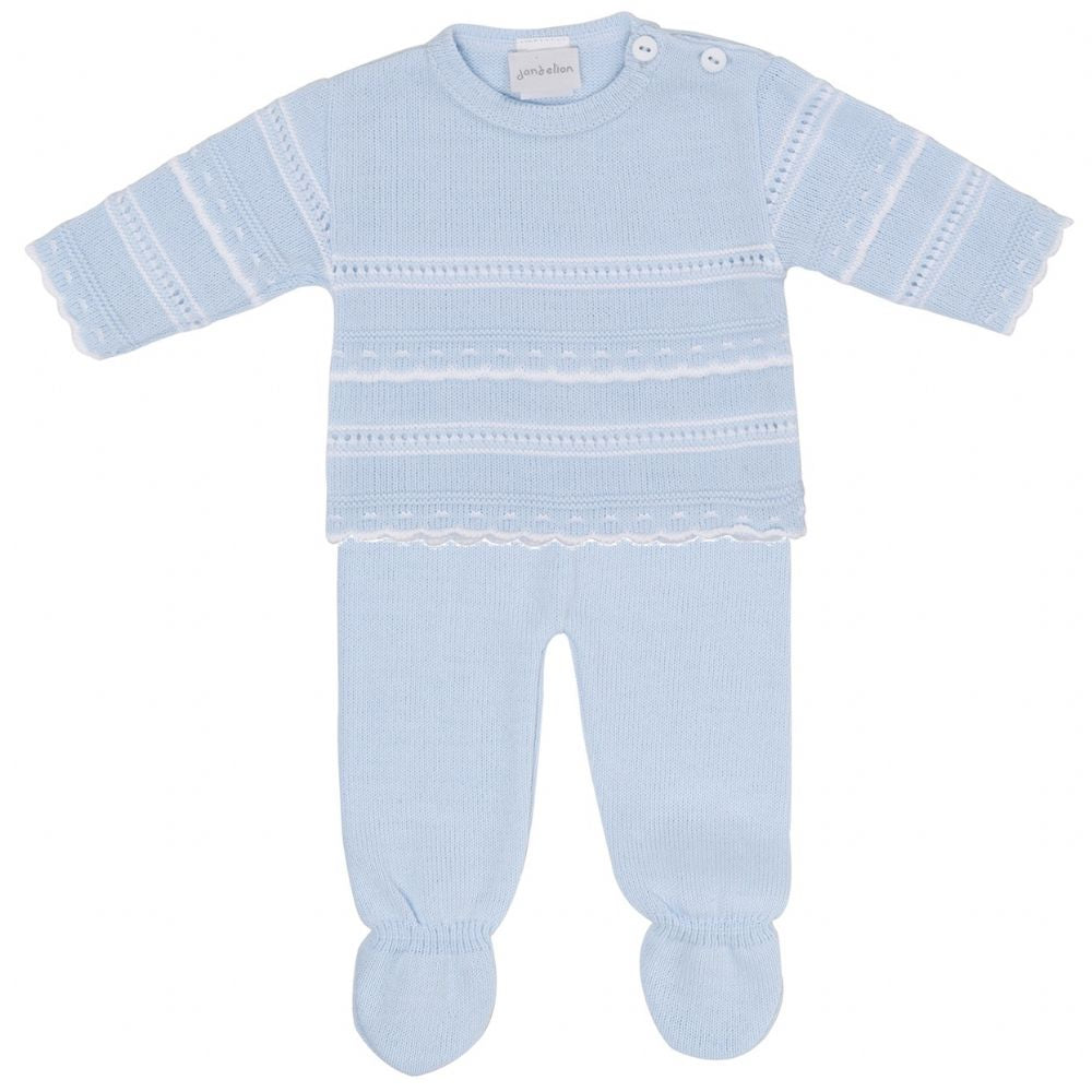 Dandelion Boys Knitted Stripe Pattern 2 Piece Legging Set - Blue