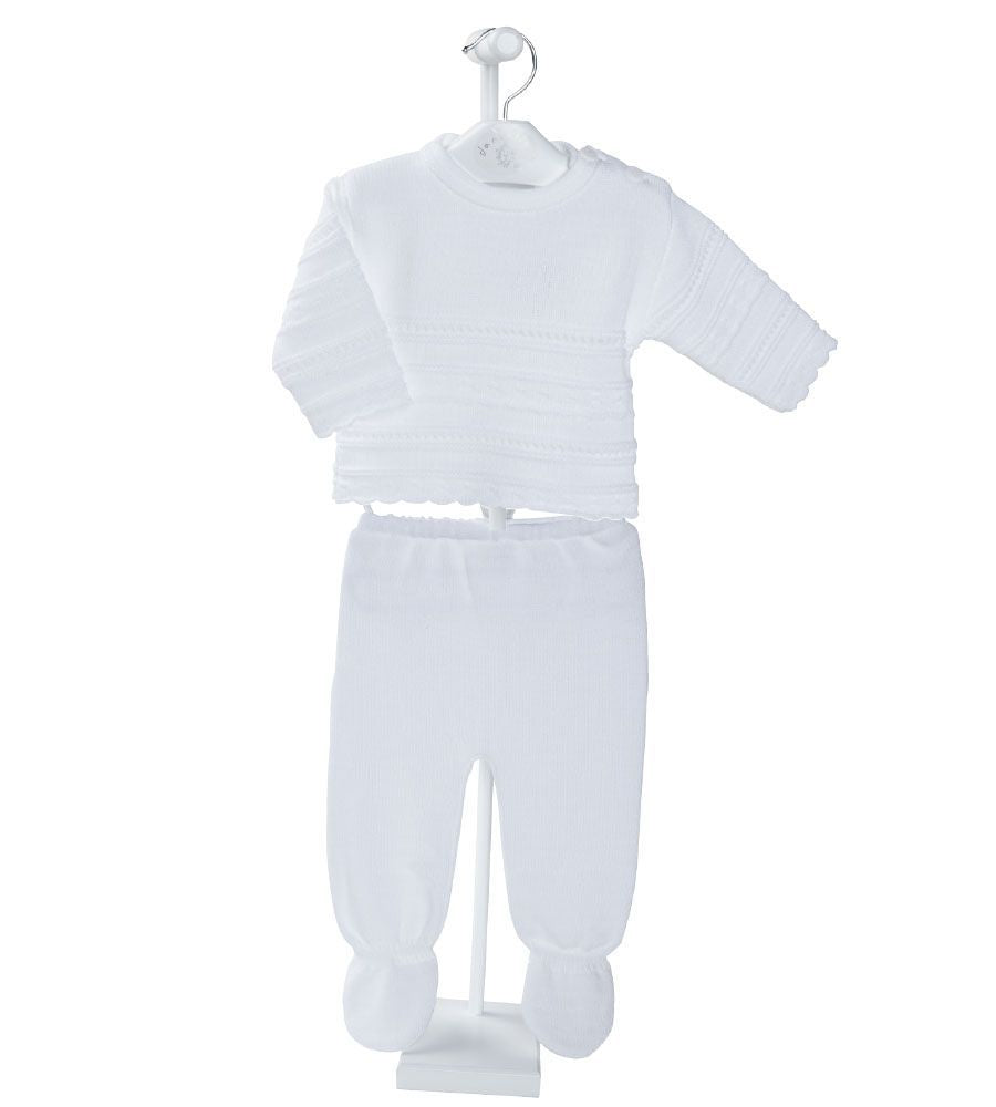 Dandelion Boys Knitted Stripe Pattern 2 Piece Legging Set - White