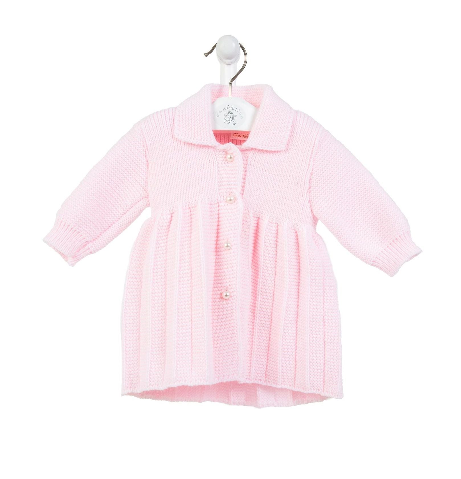 Dandelion Girls Knitted Pearl Button Pleated Coat - Pink