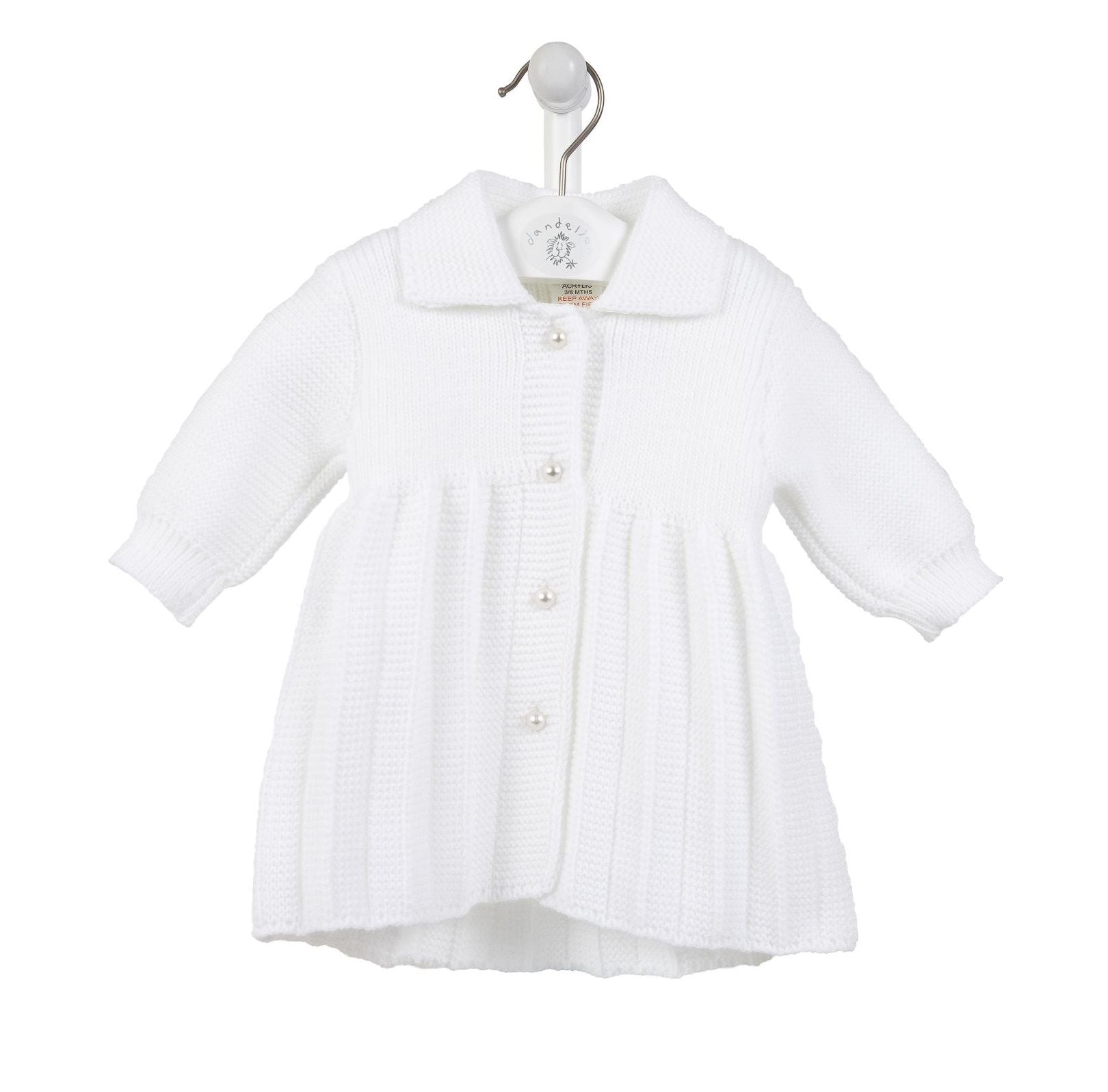 Dandelion Girls Knitted Pearl Button Pleated Coat - White