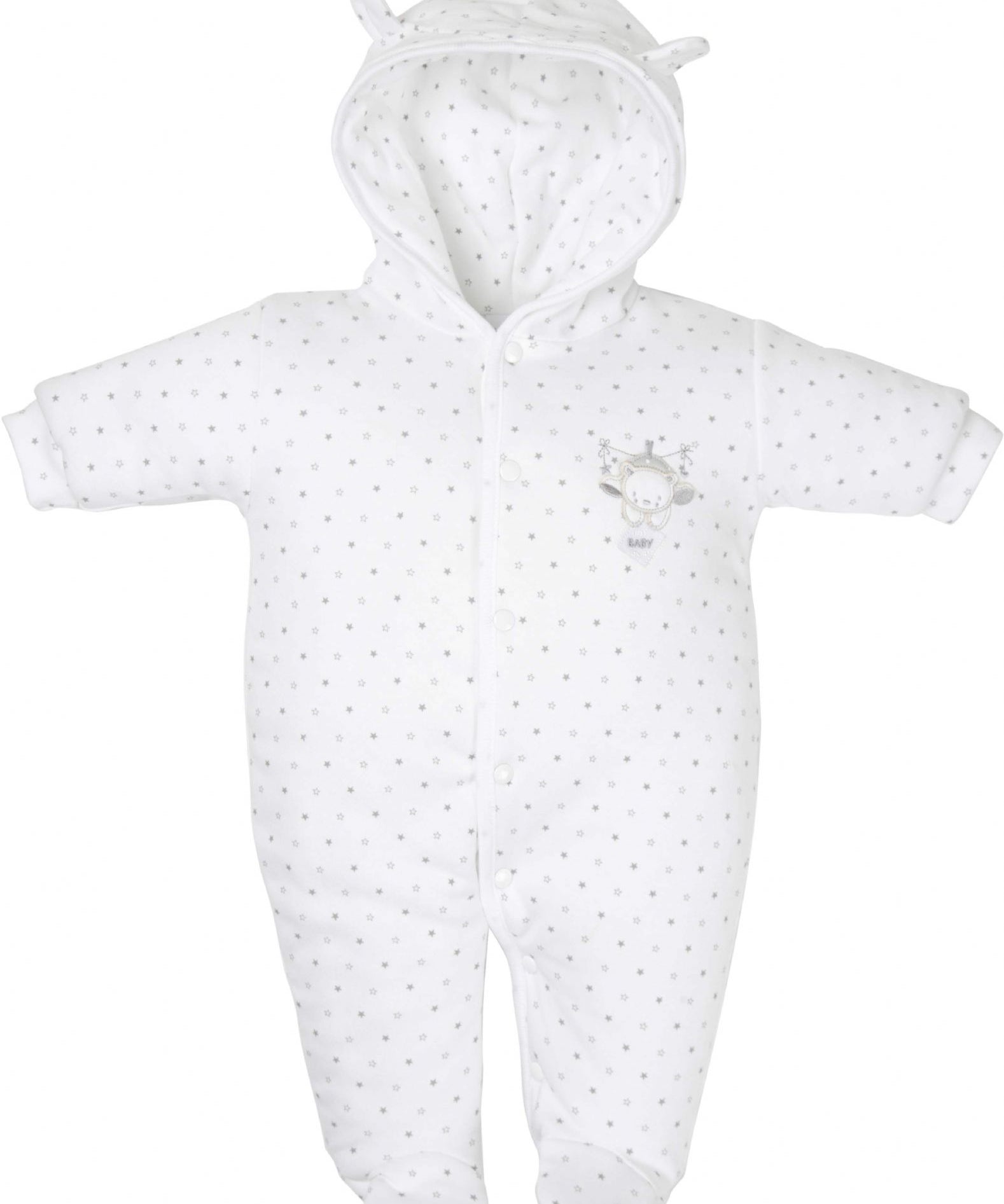 Dandelion Tiny Baby Bear Star Printed Pram suit - White