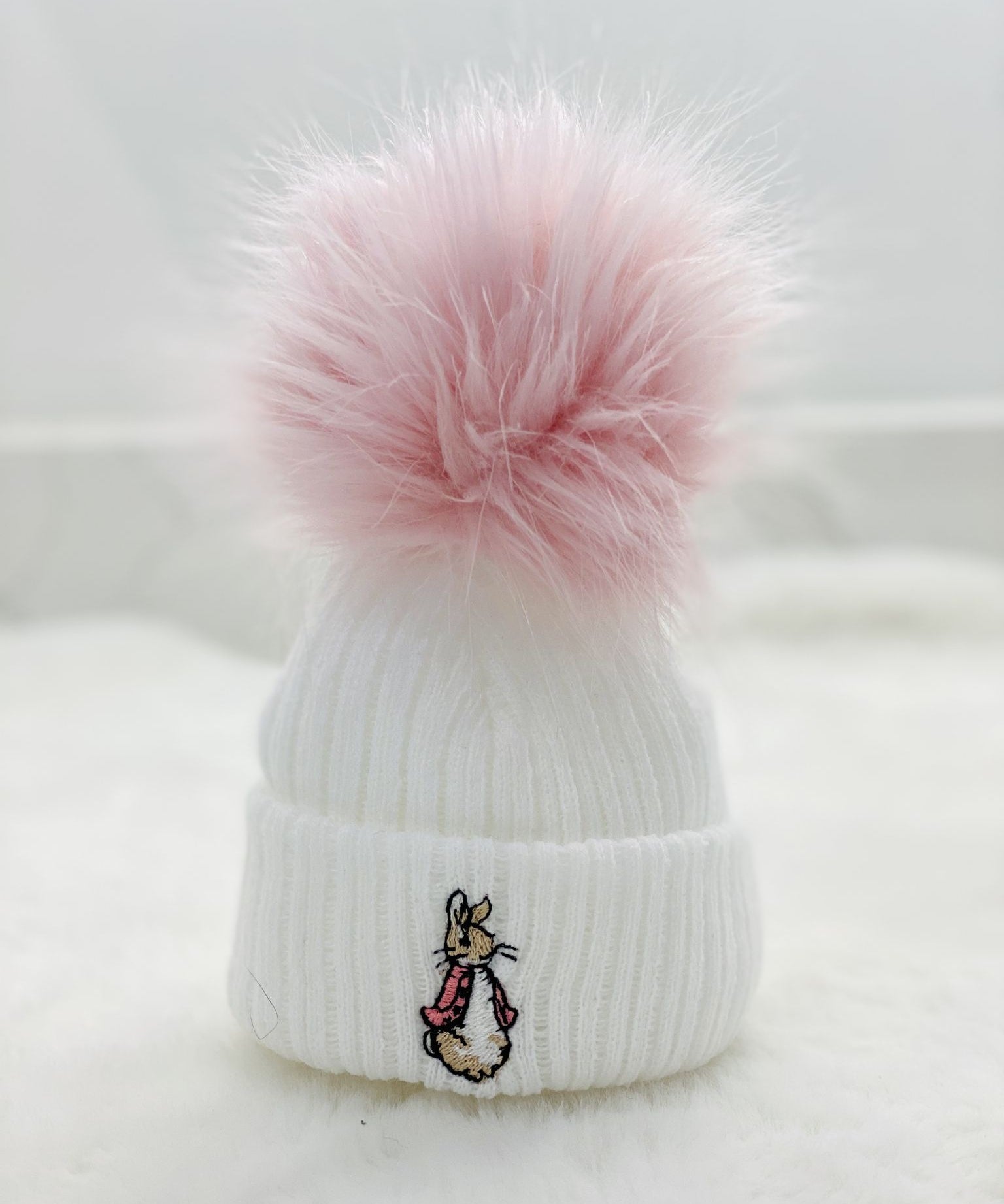 Flopsy Bunny 1 Pom Hat - White & Pink