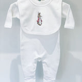 Flopsy Bunny Cotton Sleepsuit with Bib - White