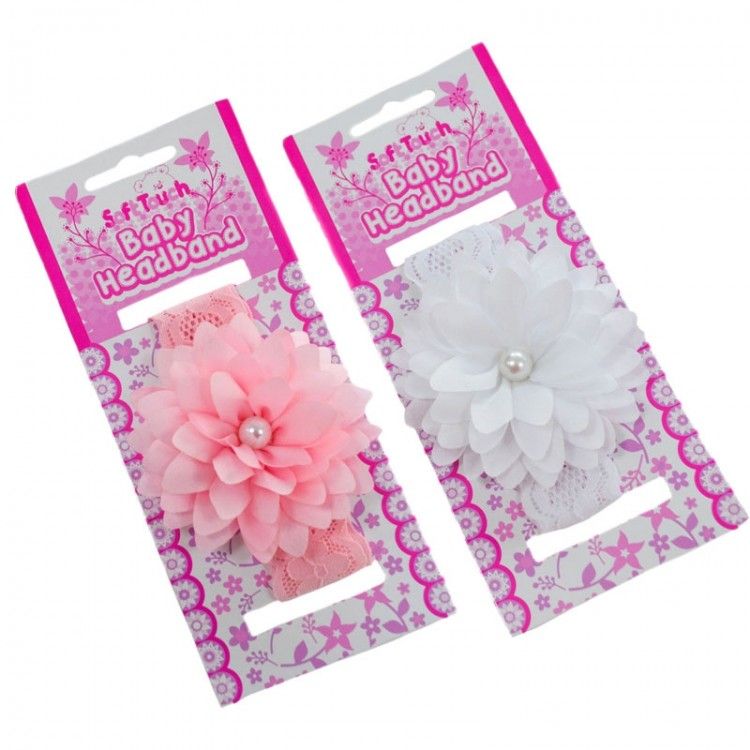 Soft Touch Lace Big Flower Headband - Pink and White