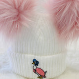 Jemima Puddle Duck 2 Pom Pom Hat - White & Pink