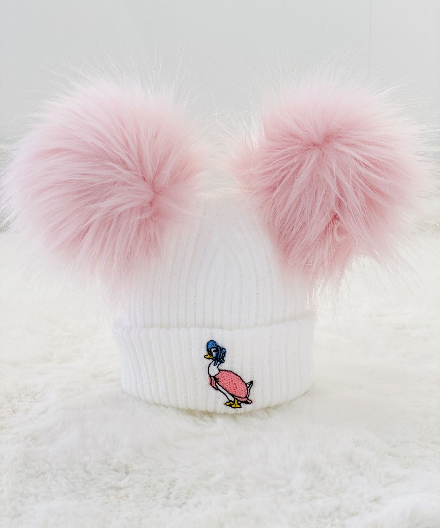 Jemima Puddle Duck 2 Pom Pom Hat - White & Pink