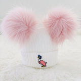 Jemima Puddle Duck 2 Pom Pom Hat - White & Pink