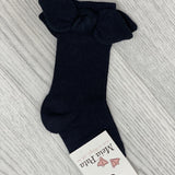 Meia Pata Girls Knot Bow Knee Sock - Navy